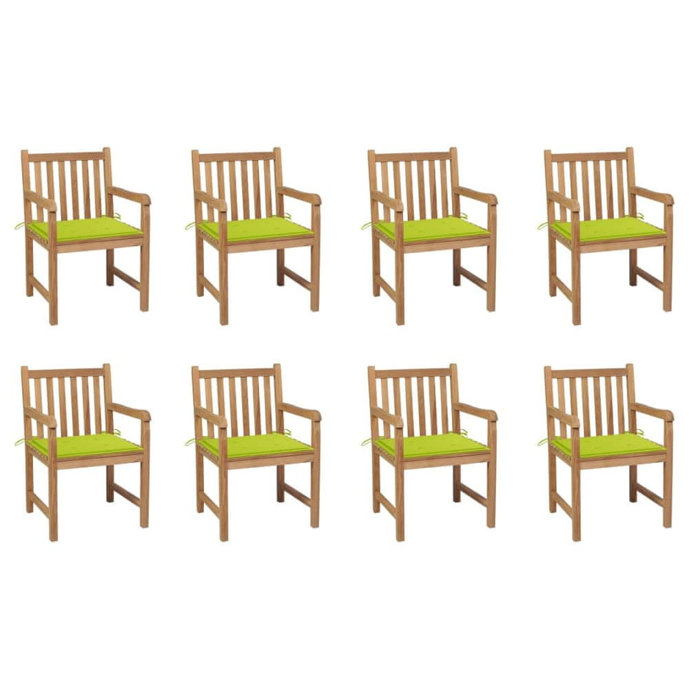 Petromila vidaXL Záhradné stoličky 8 ks s jasnozelenými podložkami tíkový masív